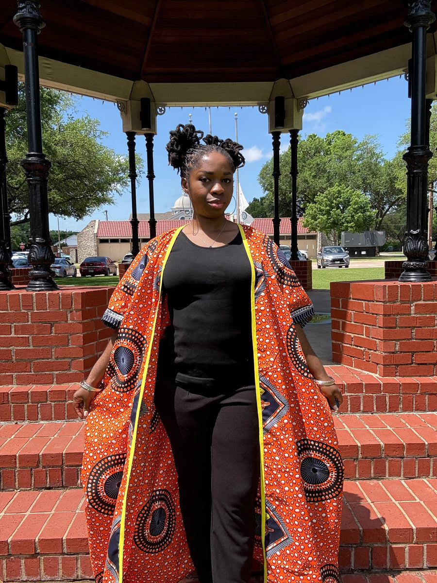 OROMA Elegant African Print Kimono Duster – Perfect for Formal and
