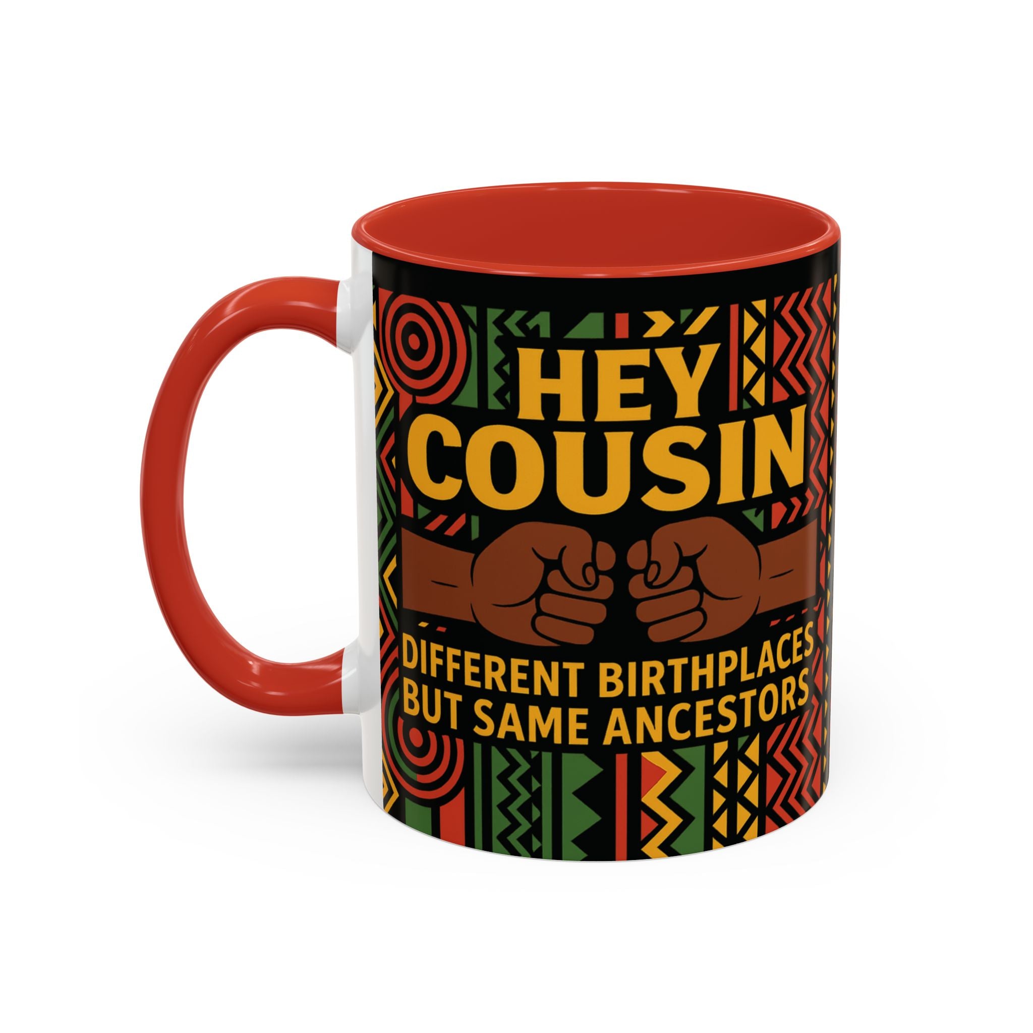 Cultural Connection Coffee Mug, Black Accent Mug, Family Bonding Gift, Customizable Drinkware, Heritage Celebration Cup