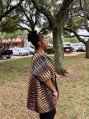 AMARA Vibrant African Print Kimono Jacket – Multicolor Ankara Open Front Duster