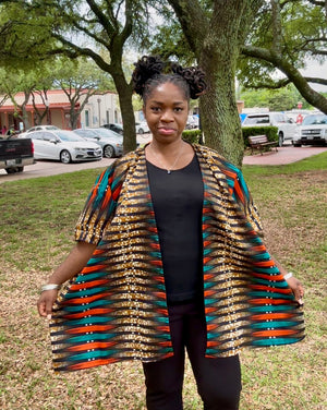 AMARA Vibrant African Print Kimono Jacket – Multicolor Ankara Open Front Duster
