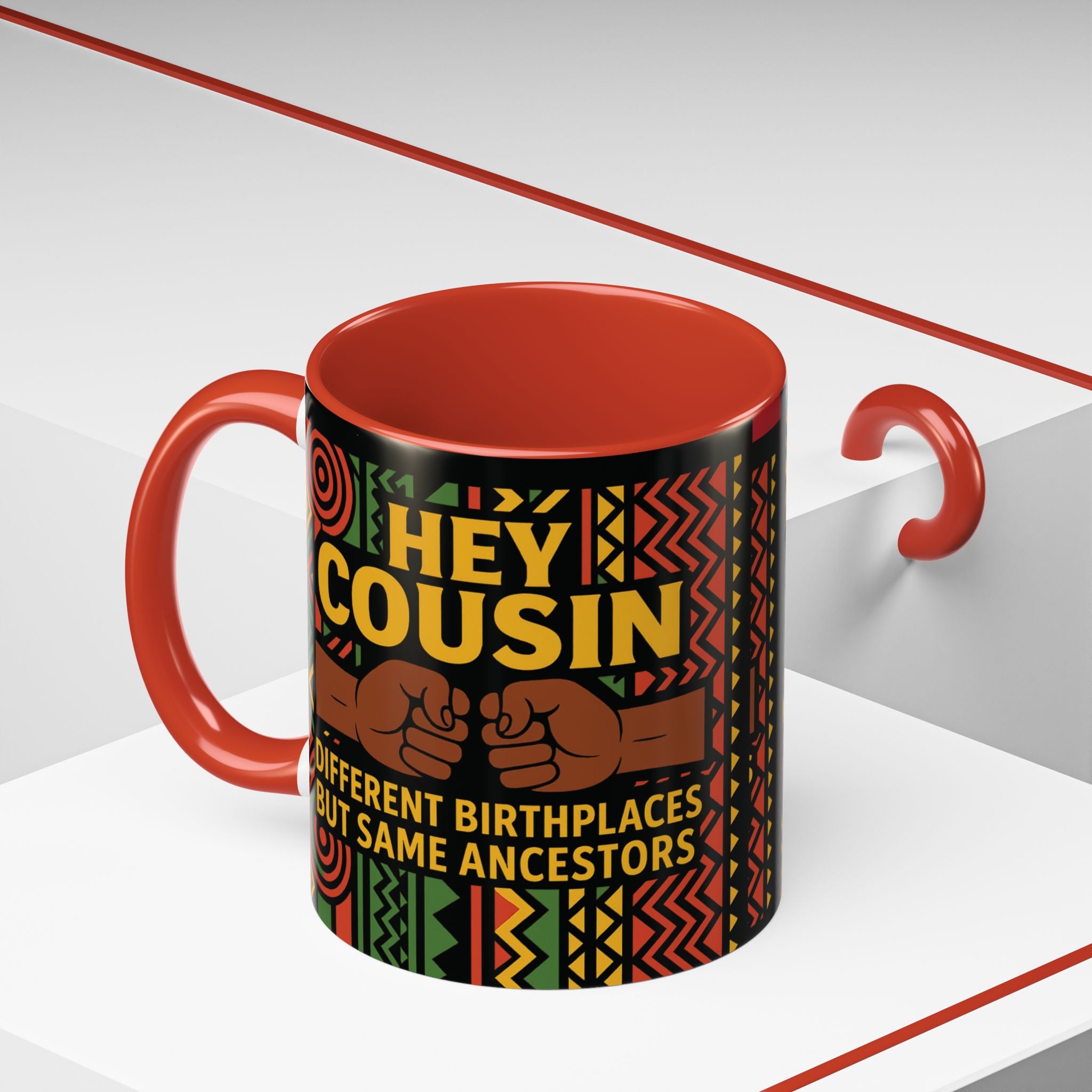 Cultural Connection Coffee Mug, Black Accent Mug, Family Bonding Gift, Customizable Drinkware, Heritage Celebration Cup