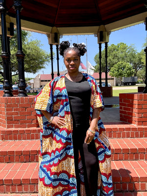 ADA Bold Ankara Print Duster Kimono – Vibrant African Wax Fabric Statement Piece