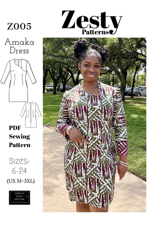 AMAKA Dress Sewing Pattern | PDF Download | Sizes 6–24 (US M–3XL) | Zesty Sewing Patterns