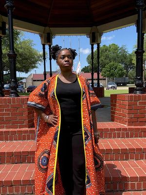 OROMA Elegant African Print Kimono Duster – Perfect for Formal and Cultural Events