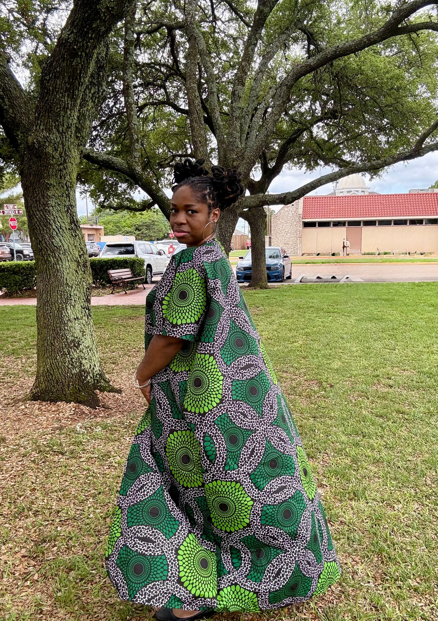 OSISI Luxury African Print Kimono – Handcrafted Green and Black Ankara Duster
