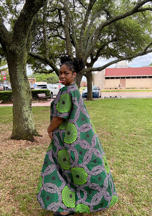 OSISI Luxury African Print Kimono – Handcrafted Green and Black Ankara Duster
