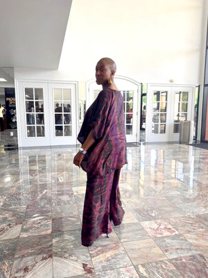 The Eclipse Lounge Set – Luxury Poly Silk Kaftan & Wide Leg Pant