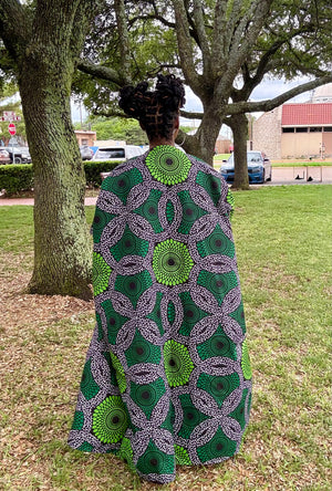 OSISI Luxury African Print Kimono – Handcrafted Green and Black Ankara Duster
