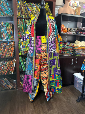 Custom Bold Ankara Patchwork Kimono Jacket | African Print Duster Coat and Pants