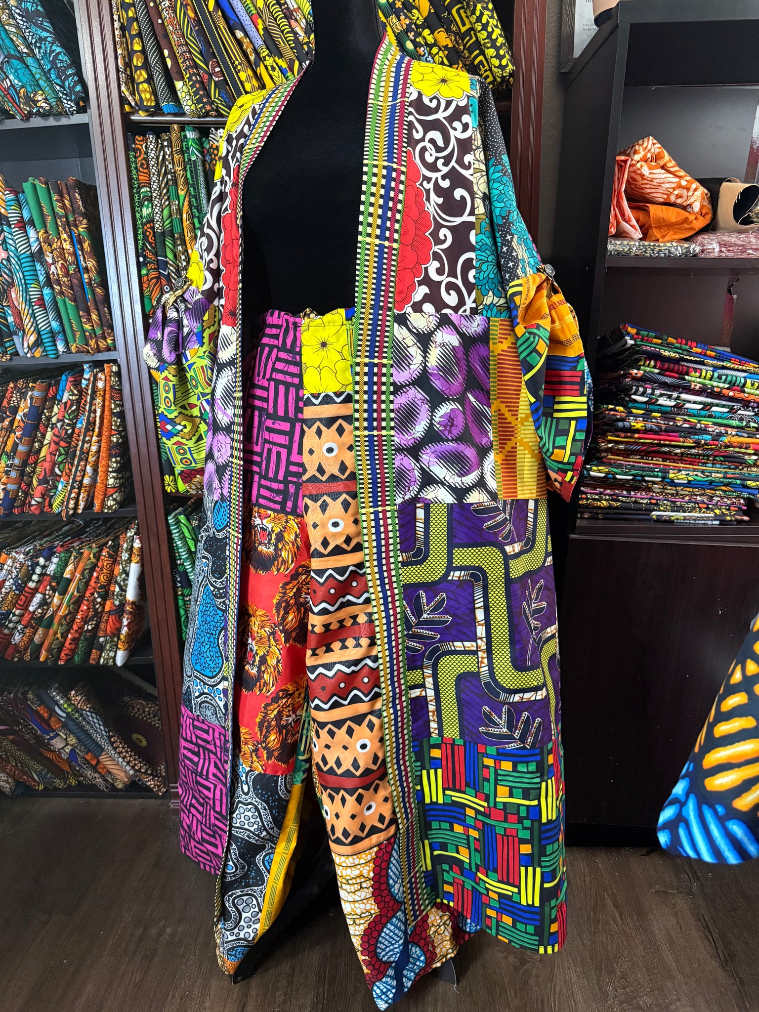 Custom Bold Ankara Patchwork Kimono Jacket | African Print Duster Coat and Pants