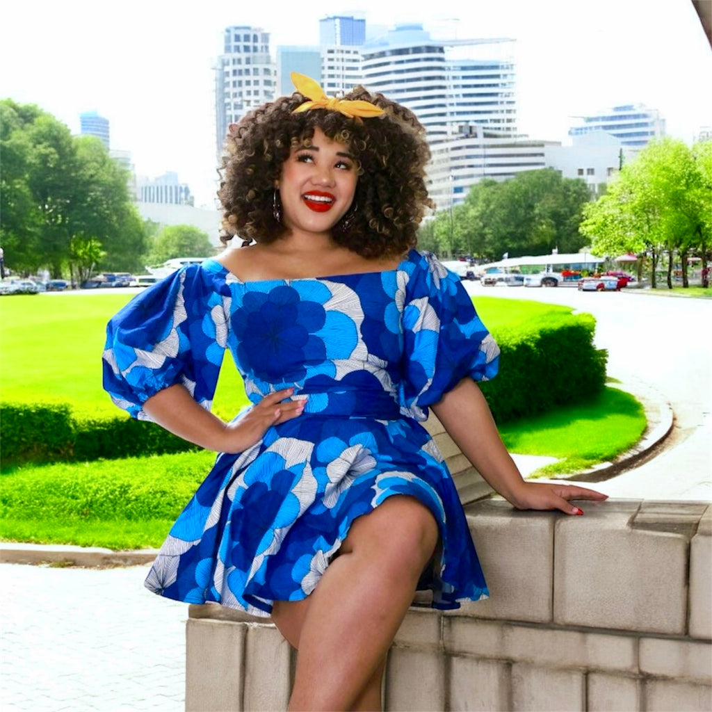 Ankara Puff Sleeve Mini Dress | Fit & Flared African Print Dress