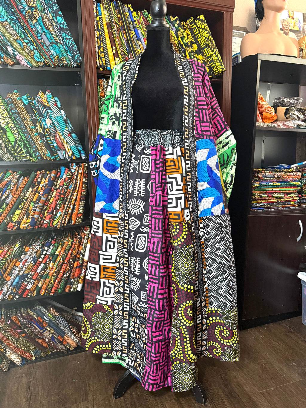 Custom Patchwork Kimono Jacket and Pants in Ankara
