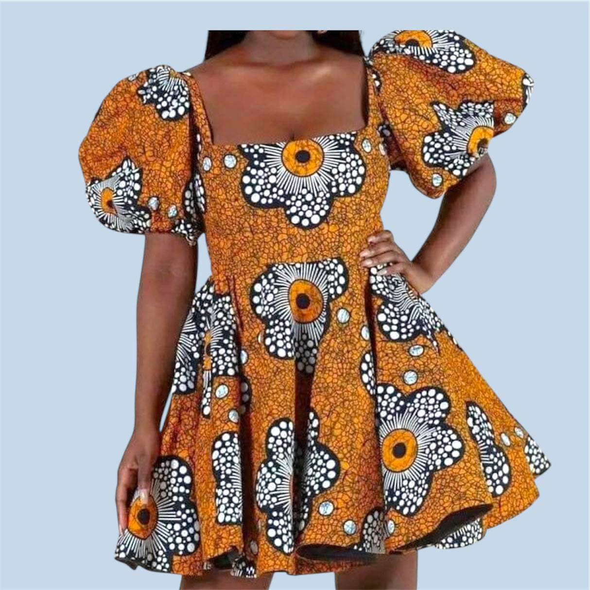 Ankara Puff Sleeve Mini Dress | Fit & Flared African Print Dress