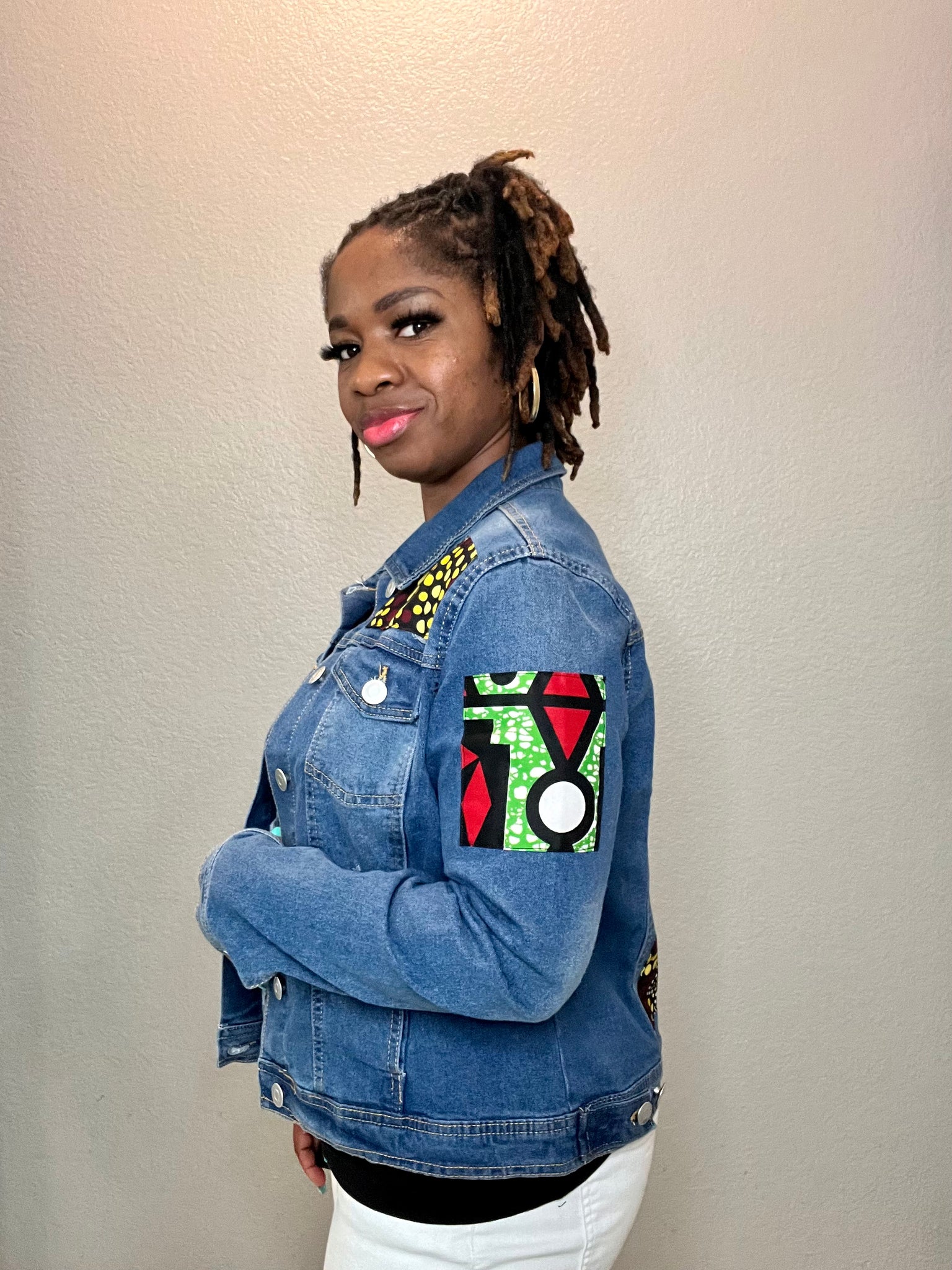 Ankara Patch Denim Jacket