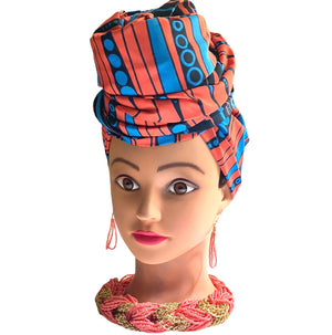 Orangy Blue Head Wrap - Zesty - Couture