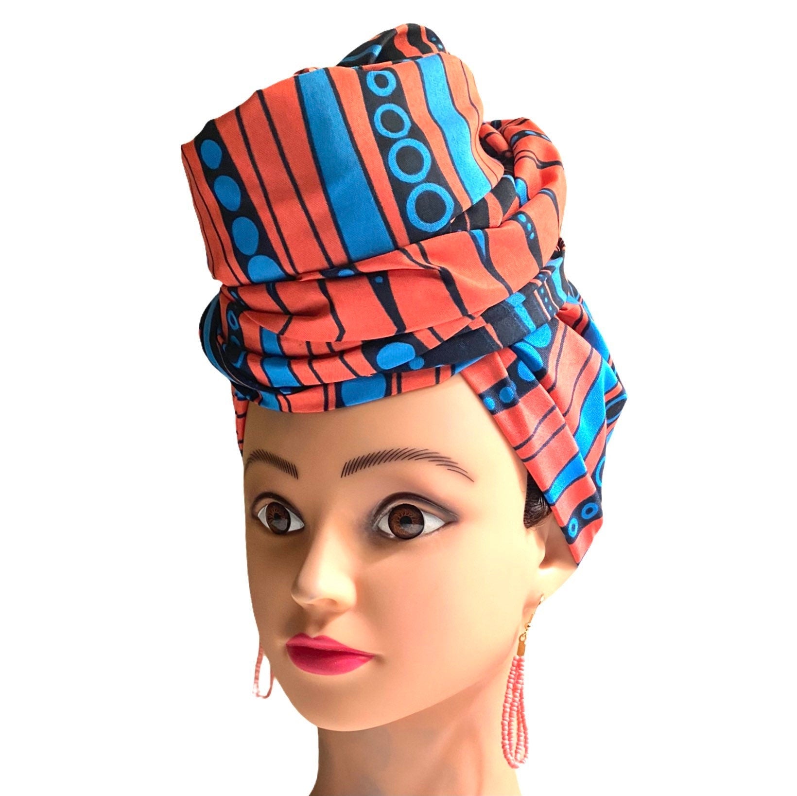 Orangy Blue Head Wrap - Zesty - Couture