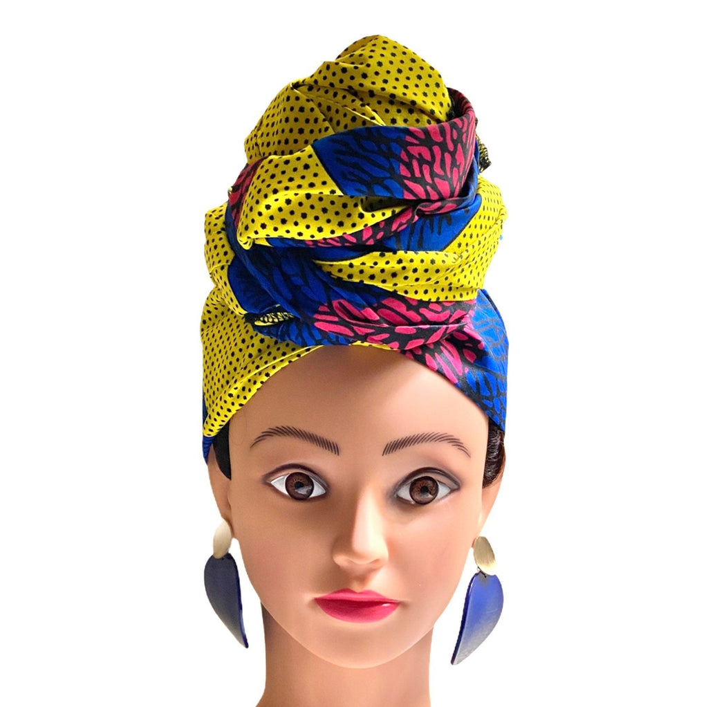 Yellow and Blue Head Wrap - Zesty - Couture