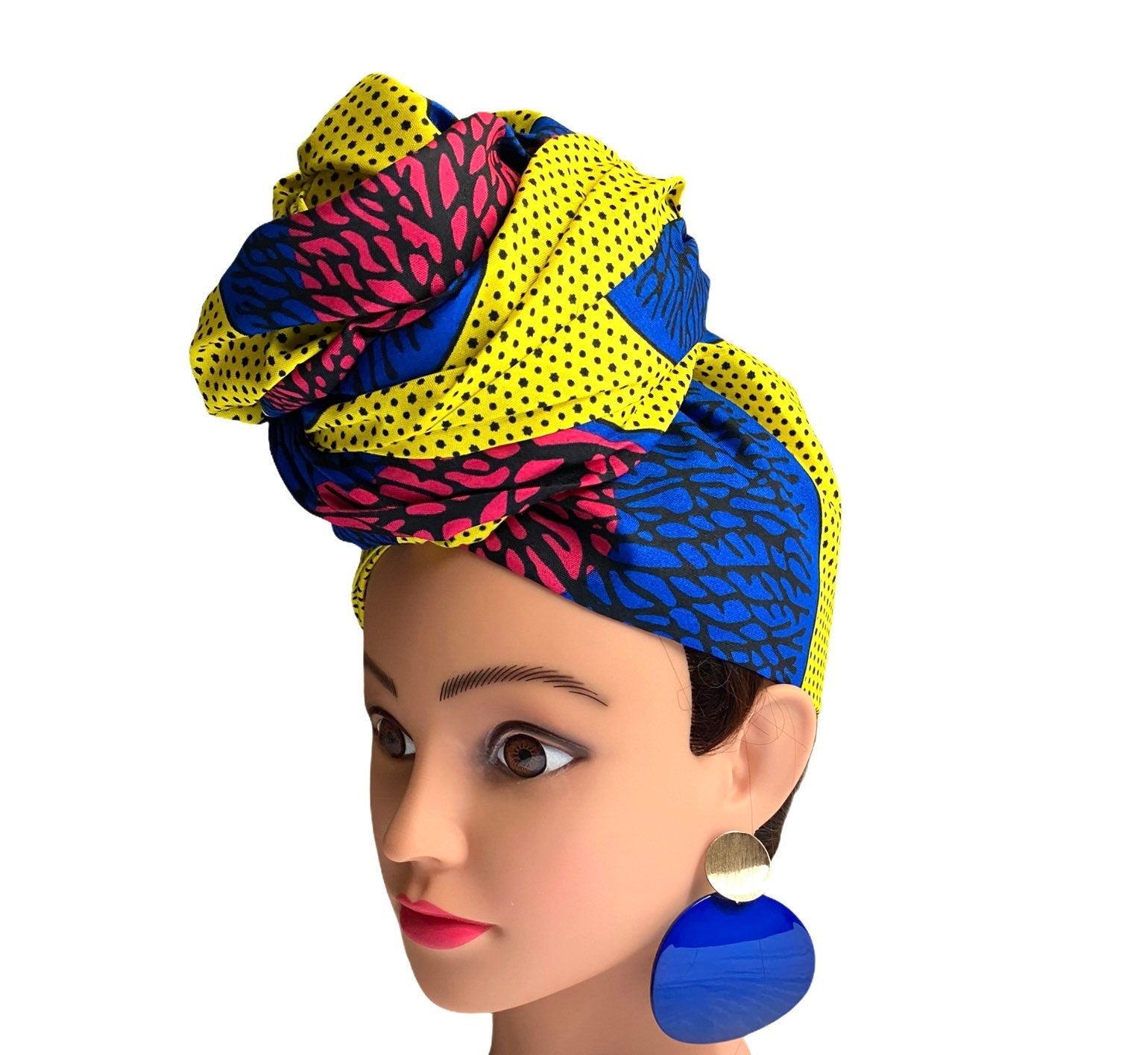 Yellow and Blue Head Wrap - Zesty - Couture