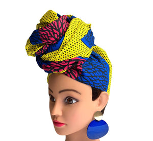 Yellow and Blue Head Wrap - Zesty - Couture